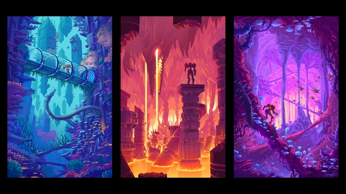 Samus Aran in alien worlds from Metroid