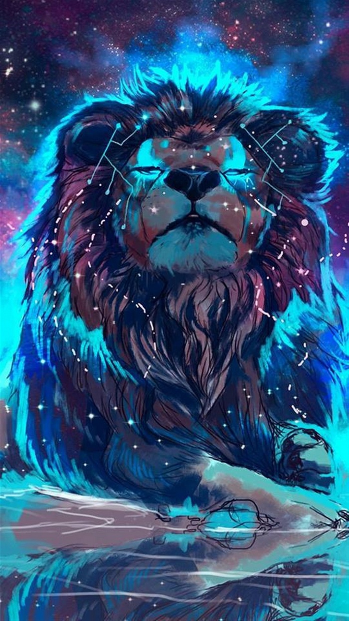 Cosmic Lion with Constellation Markings