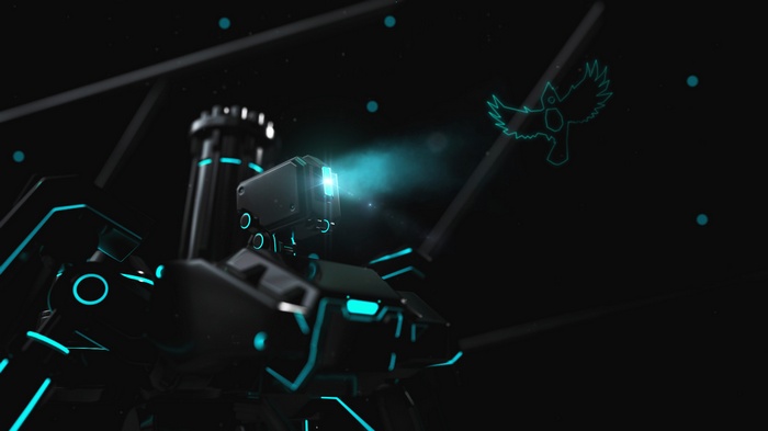 Robot projecting a bird hologram