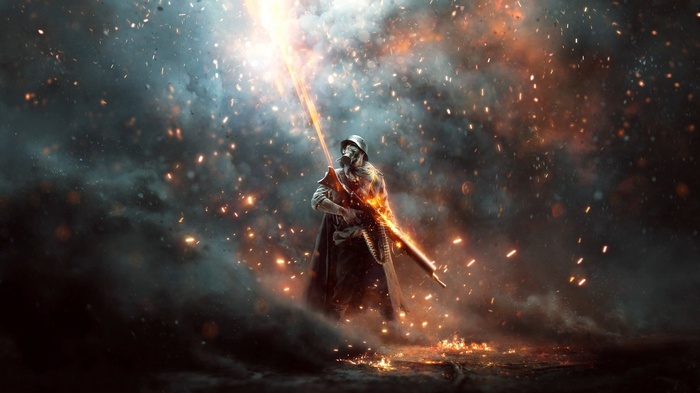Soldier with gas mask and flamethrower in Battlefield 1