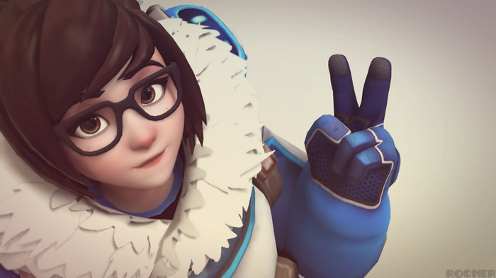 Mei from Overwatch making a peace sign