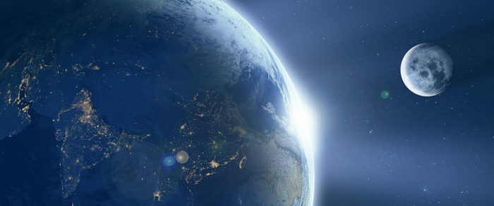 Earth and Moon in Space with Stars