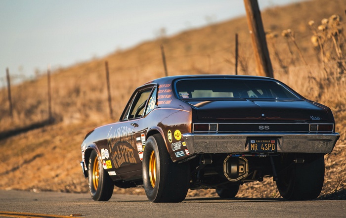 Chevrolet Nova SS drag car with 'MR 4SPD' license plate