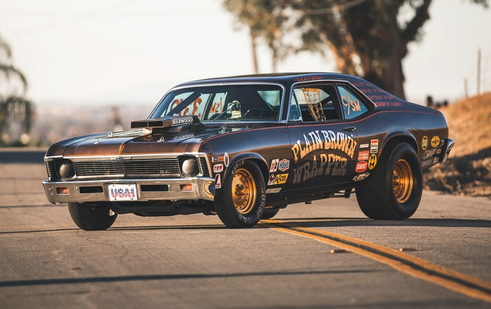 Plain Brown Wrapper Chevrolet Nova Drag Car