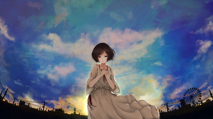 Anime girl with short brown hair in a white dress