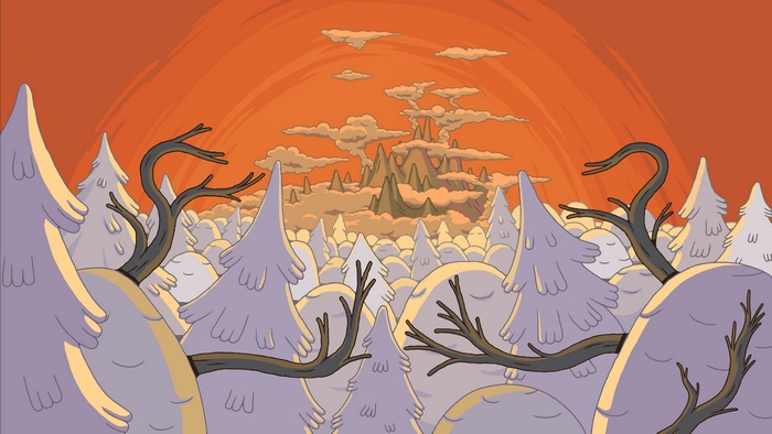 Adventure Time landscape with mountains and trees