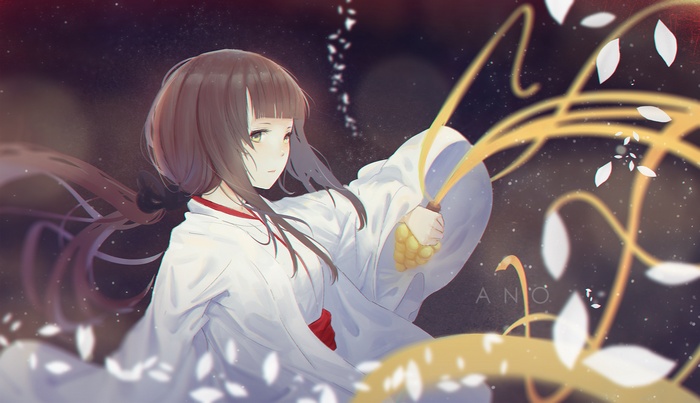 Anime girl in white kimono holding a lantern