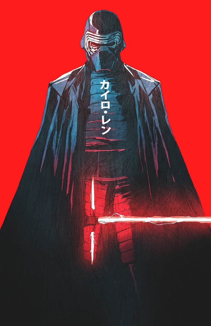 Kylo Ren from Star Wars with Japanese text