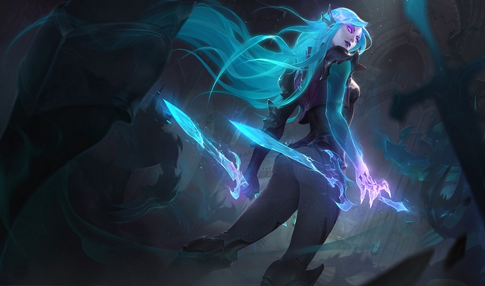 Katarina from League of Legends with glowing swords