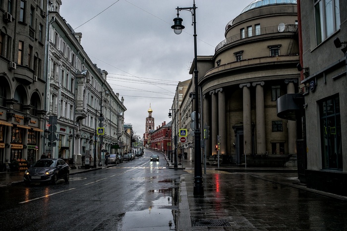 Street in Moscow, Russia on a rainy day