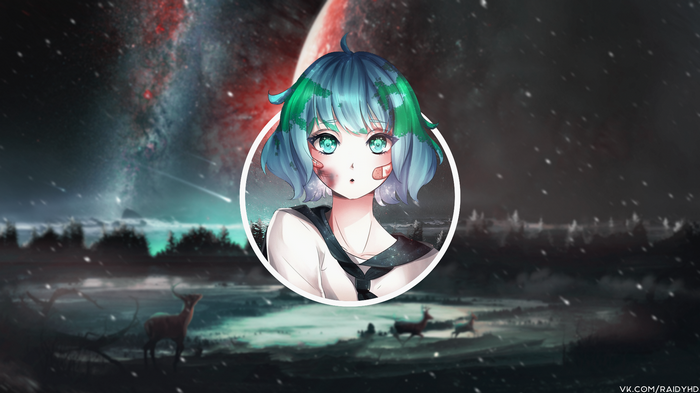 Earth-chan anime girl in space landscape