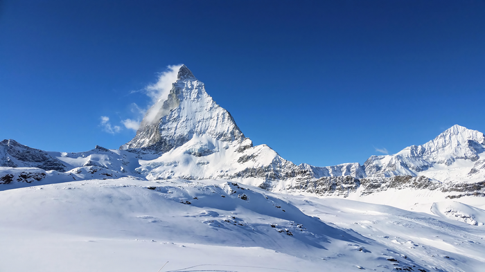 The Matterhorn mountain in Switzerland covered in snow