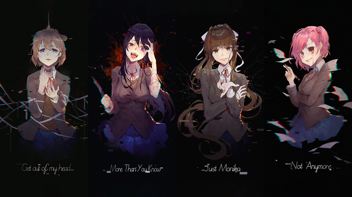 Yuri (Doki Doki Literature Club), Monika (Doki Doki Literature Club), Sayori (Doki Doki Literature Club), simple background, Natsuki (Doki Doki Literature Club), Doki Doki Literature Club
