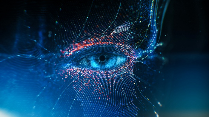 Digital eye made of dots and lines