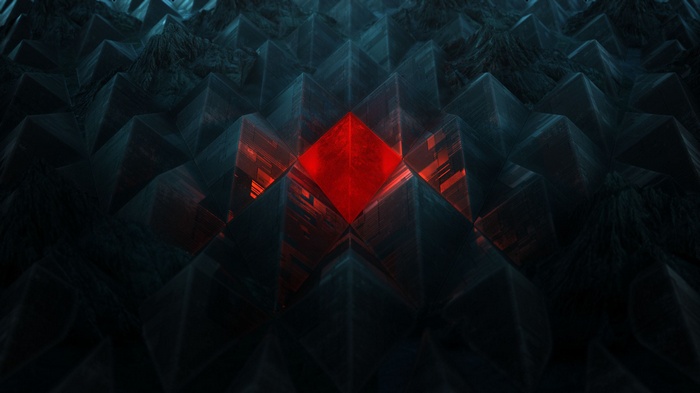 Abstract red diamond on dark geometric surface