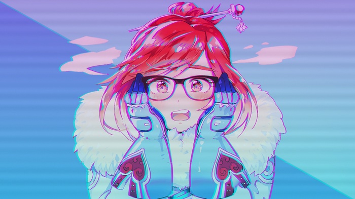 Mei from Overwatch wearing glasses and a fur-lined coat
