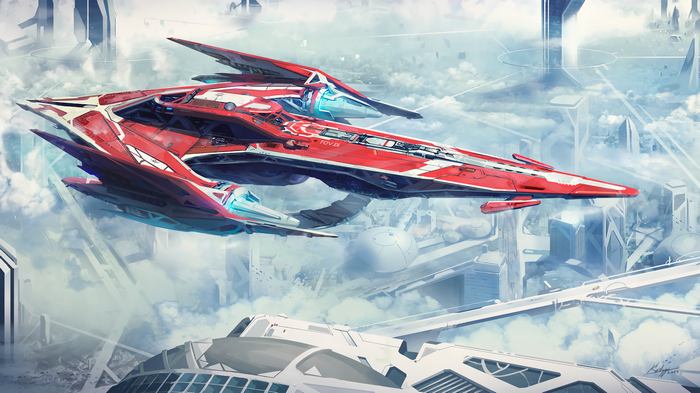 digital art, spaceship, science fiction