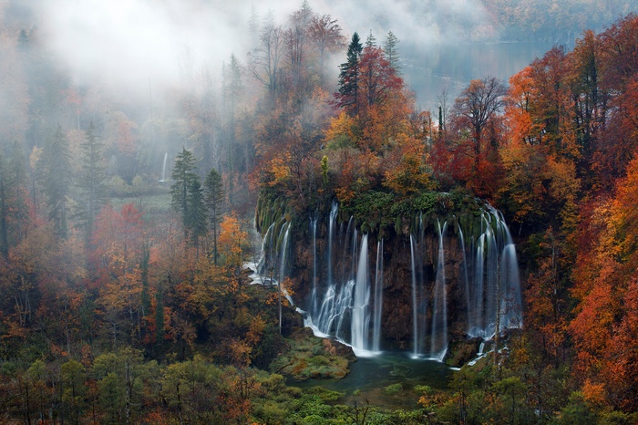 Plitvice National Park, Croatian, waterfall, landscape, Plitvice Lakes National Park, mist, forest, Croatia, fall, nature