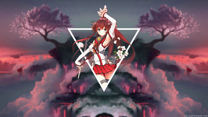 Yamato from Kantai Collection with cherry blossoms