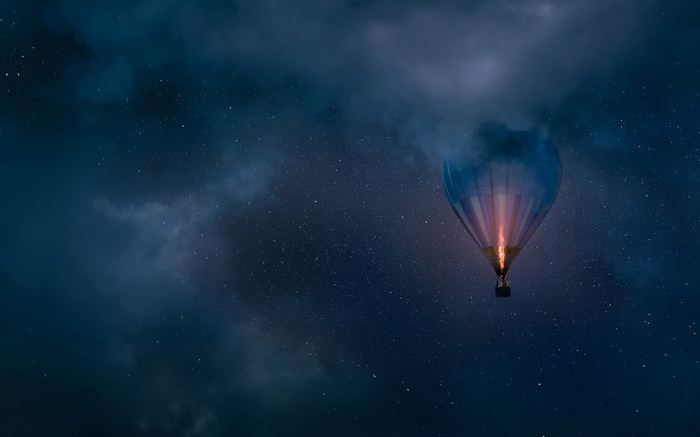 Hot air balloon in a starry night sky