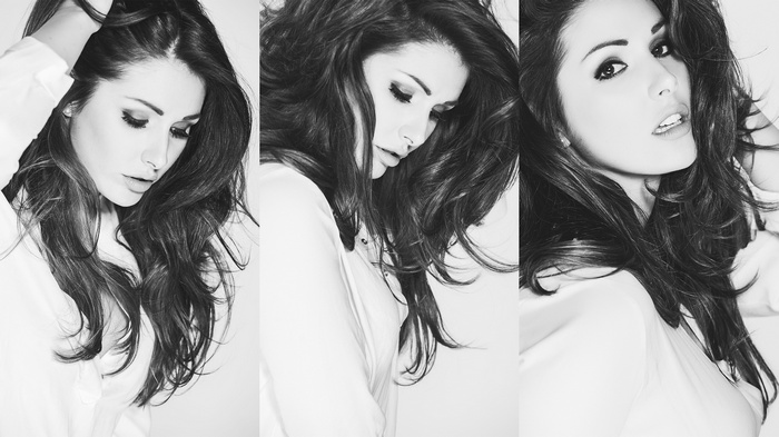 Collage of Lucy Pinder in monochrome