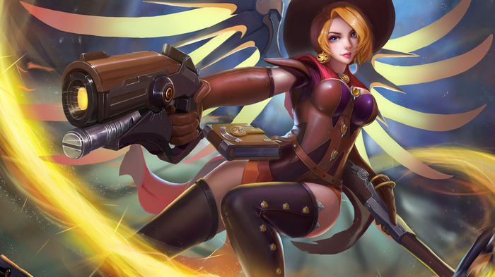 Witch Mercy from Overwatch with guns and wings