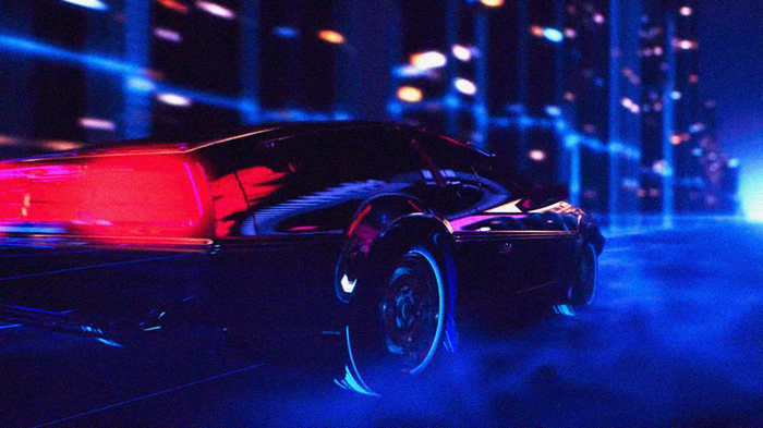 Retro style, car, building, noisy, Retrowave