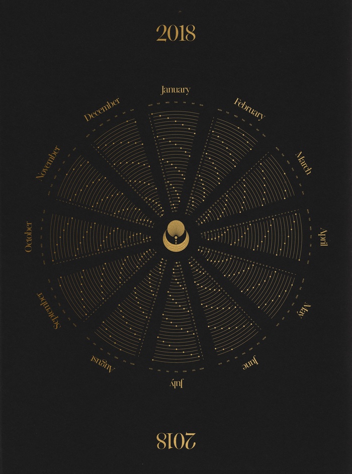 2018 Circular Calendar with Moon Symbol