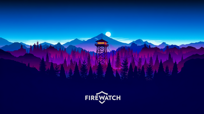 forest, sunset, Firewatch, Olly Moss, pine trees, Gamer, illustration, video games, digital art, landscape, watchtower, nature, mountains, artwork