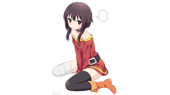 Megumin from KonoSuba sitting on a white background