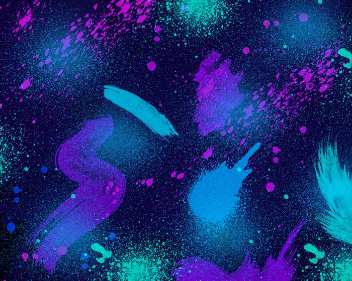 Abstract paint splatters and brush strokes