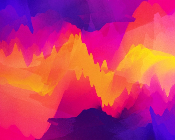 Abstract watercolor mountain range with vibrant colors