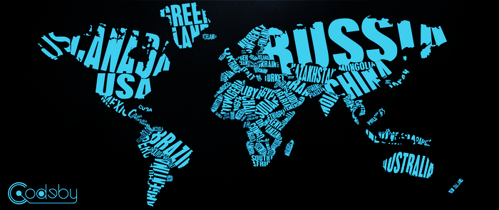 World map made of country names