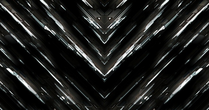 Abstract dark metallic V-shaped pattern with light reflections