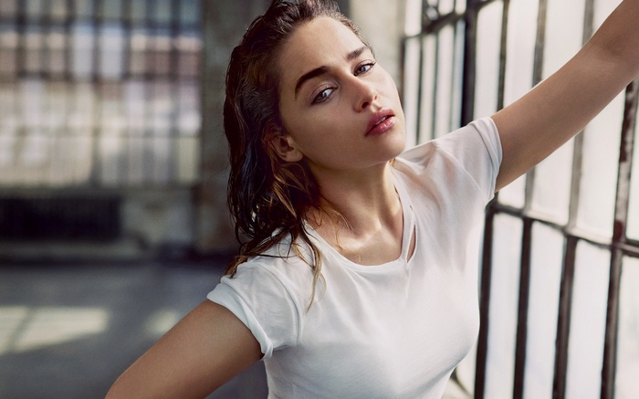 open mouth, women, brunette, Emilia Clarke
