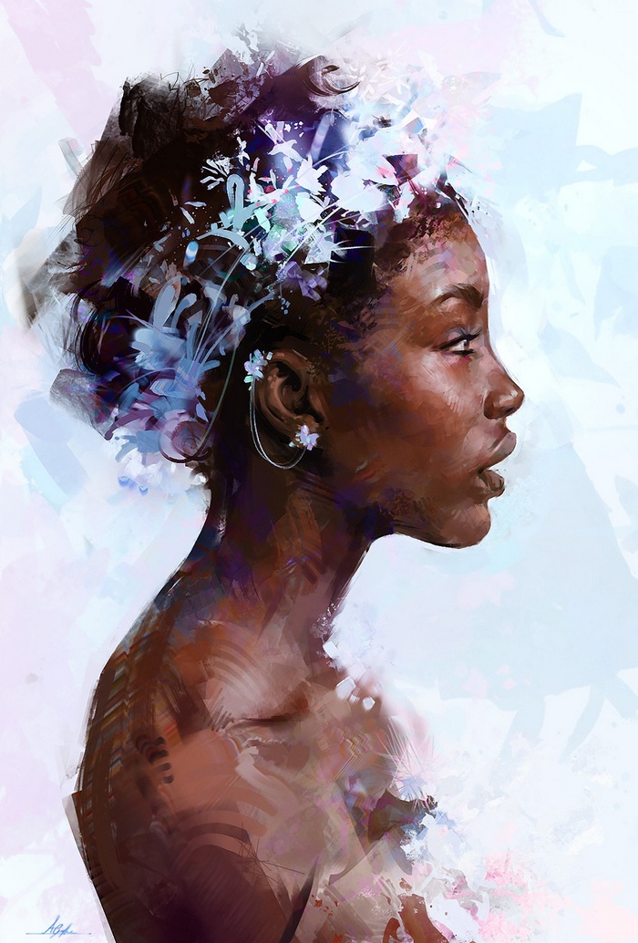 flowers, ebony, drawing, women