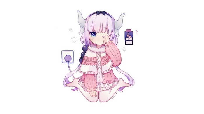 anime, Kobayashi-san Chi no Maid Dragon, Kanna Kamui (Kobayashi-san Chi no Maid Dragon), anime girls, loli, white background