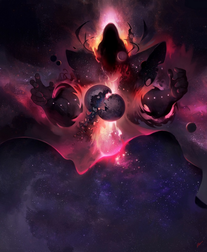 Cosmic entity manipulating planets in space