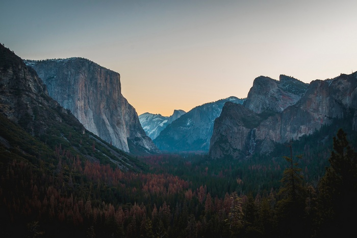 Yosemite Valley landscape with mountains and forest
