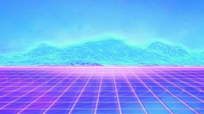 Retro grid landscape with neon mountains