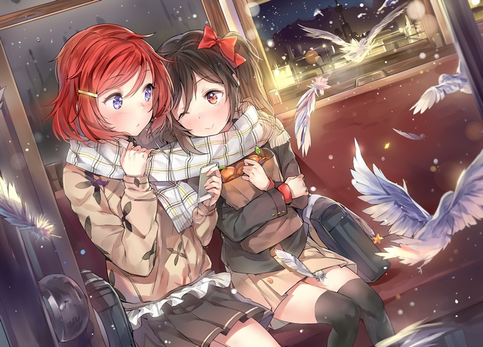 Maki Nishikino and Nico Yazawa from Love Live! on a train