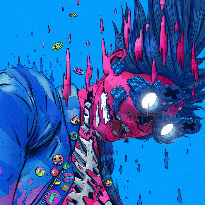 Abstract character with pink and blue colors