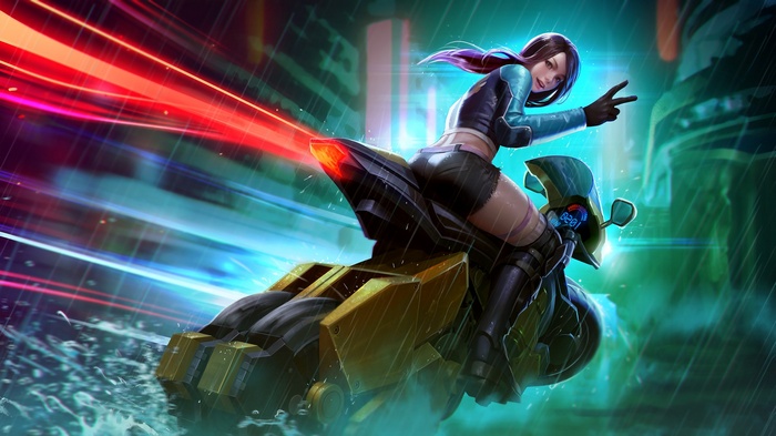 Skye from Vainglory riding a motorcycle
