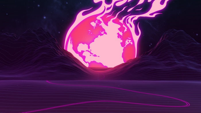 Planet Earth on fire over mountains