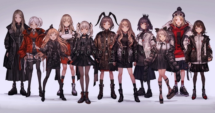 Group of original anime characters in fashionable outfits