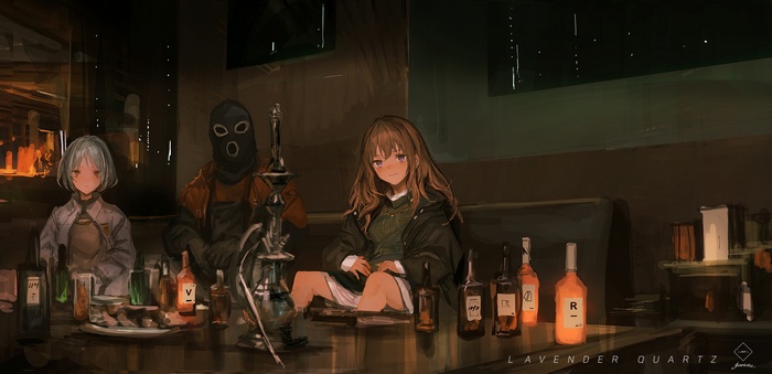 Anime characters in a bar with a hookah