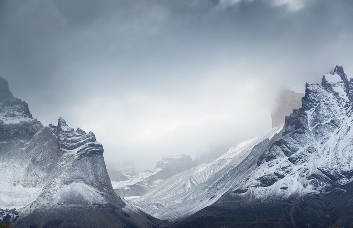 Snow-covered mountains in Torres del Paine National Park, Chile