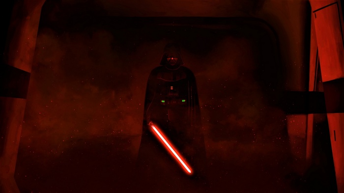 Darth Vader from Star Wars holding a lightsaber