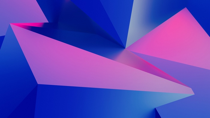 Abstract 3D geometric shapes with blue and pink gradient