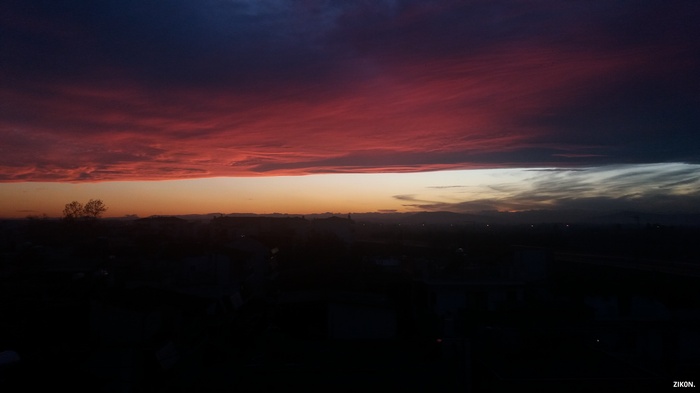 Sunset over a landscape in Greece